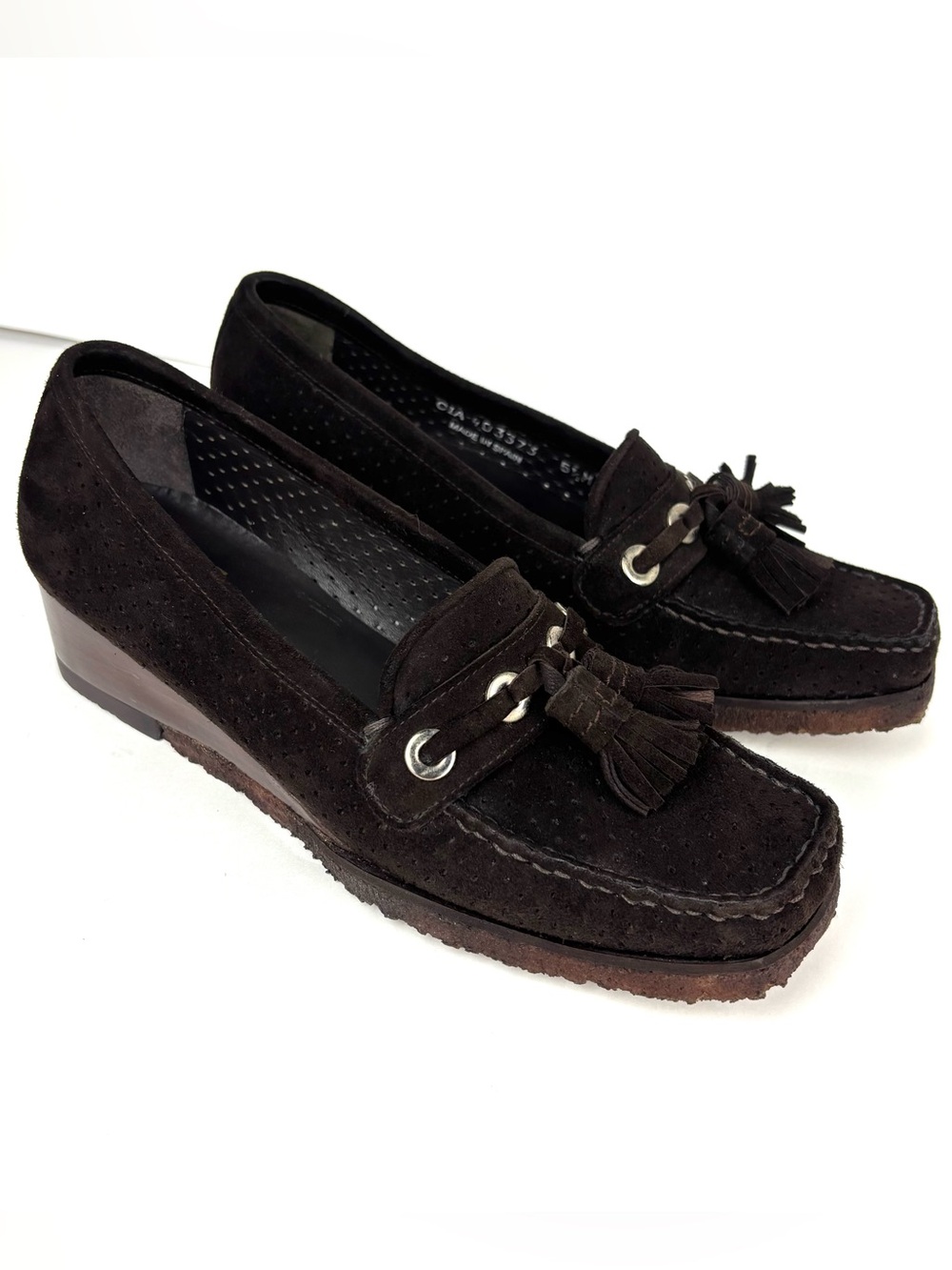 Stuart Weitzman Brown Leather Mocassins Gum Sole Wedges Size 5 1/2